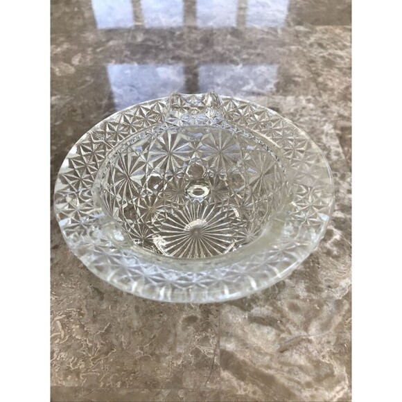 Vintage L. E. Smith Clear Glass Daisy and Button Kettle 3 Footed AshTray  Glass - Picture 3 of 4
